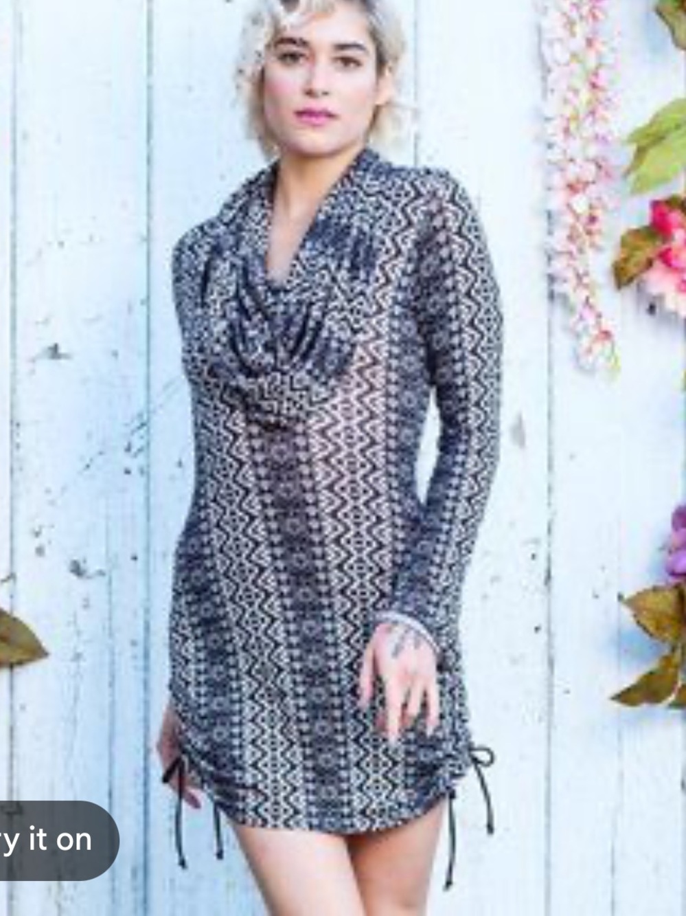 Warrior Within Designs Long Sleeve Black & White Hooded Cowl Neck Dress